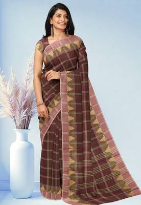 Espresso brown & vintage mauve chettinad cotton saree with running blouse 4
