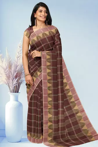 Espresso brown & vintage mauve chettinad cotton saree with running blouse