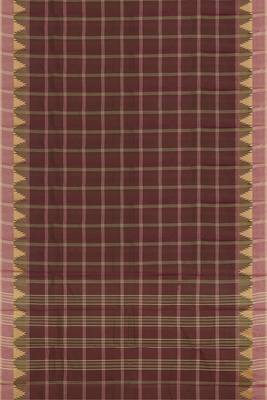 Espresso brown & vintage mauve chettinad cotton saree with running blouse 5