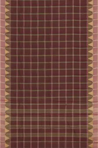 Espresso brown & vintage mauve chettinad cotton saree with running blouse