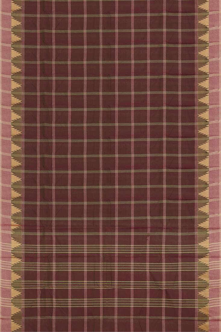 Espresso brown & vintage mauve chettinad cotton saree with running blouse