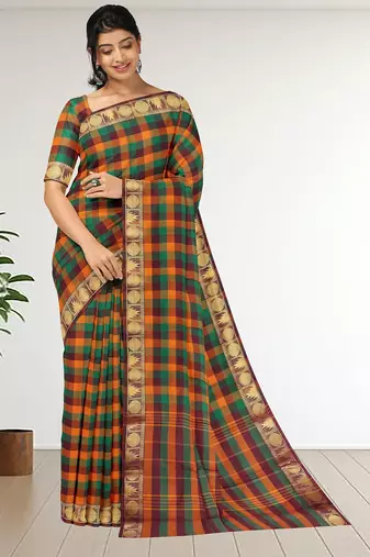 Multicolor chettinad cotton saree with running blouse
