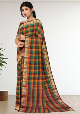 Multicolor chettinad cotton saree with running blouse 2