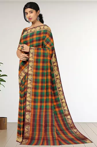Multicolor chettinad cotton saree with running blouse