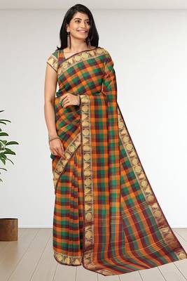 Multicolor chettinad cotton saree with running blouse 4