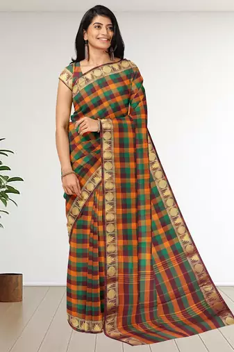 Multicolor chettinad cotton saree with running blouse
