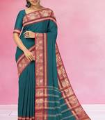 Teal blue & wine maroon chettinad cotton saree with running blouse