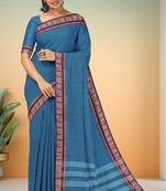 Steel blue & dark plum chettinad cotton saree with running blouse