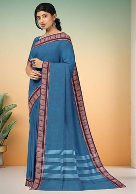 Steel blue & dark plum chettinad cotton saree with running blouse 2