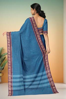 Steel blue & dark plum chettinad cotton saree with running blouse 3