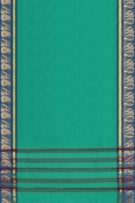 Light green & denim blue chettinad cotton saree with running blouse 5
