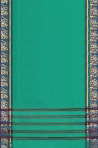 Light green & denim blue chettinad cotton saree with running blouse
