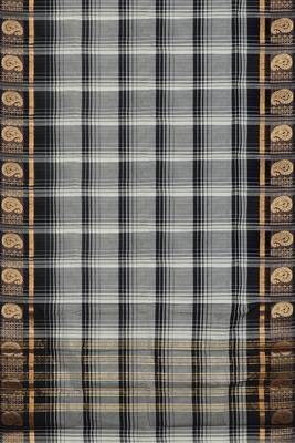 Smokey grey/silver mist & jet black chettinad cotton saree with running blouse 5