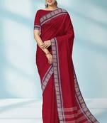 Indian postal/crimson red & royal blue chettinad cotton saree with running blouse