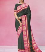 Jungle/forest green & rani pink chettinad cotton saree with running blouse