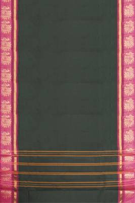Jungle/forest green & rani pink chettinad cotton saree with running blouse 5