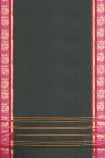 Jungle/forest green & rani pink chettinad cotton saree with running blouse