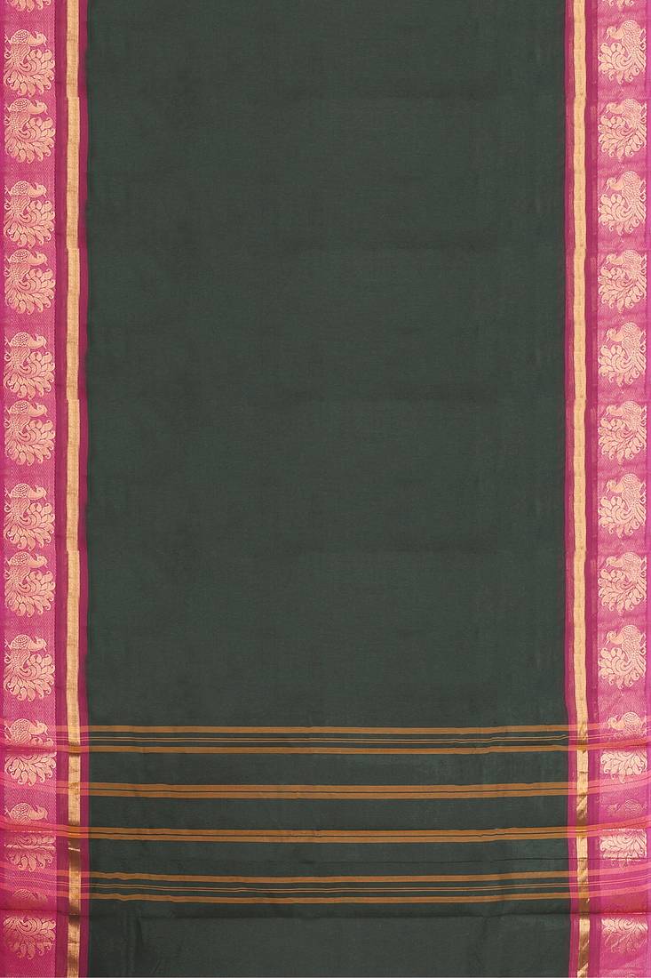 Jungle/forest green & rani pink chettinad cotton saree with running blouse