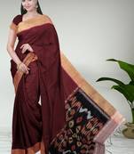 Royal merlot & burnished gold pochampally ikat cotton saree with running blouse