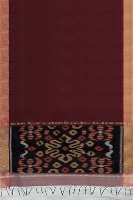 Royal merlot & burnished gold pochampally ikat cotton saree with running blouse 5