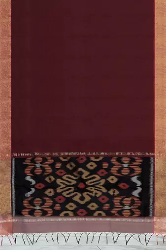 Royal merlot & burnished gold pochampally ikat cotton saree with running blouse