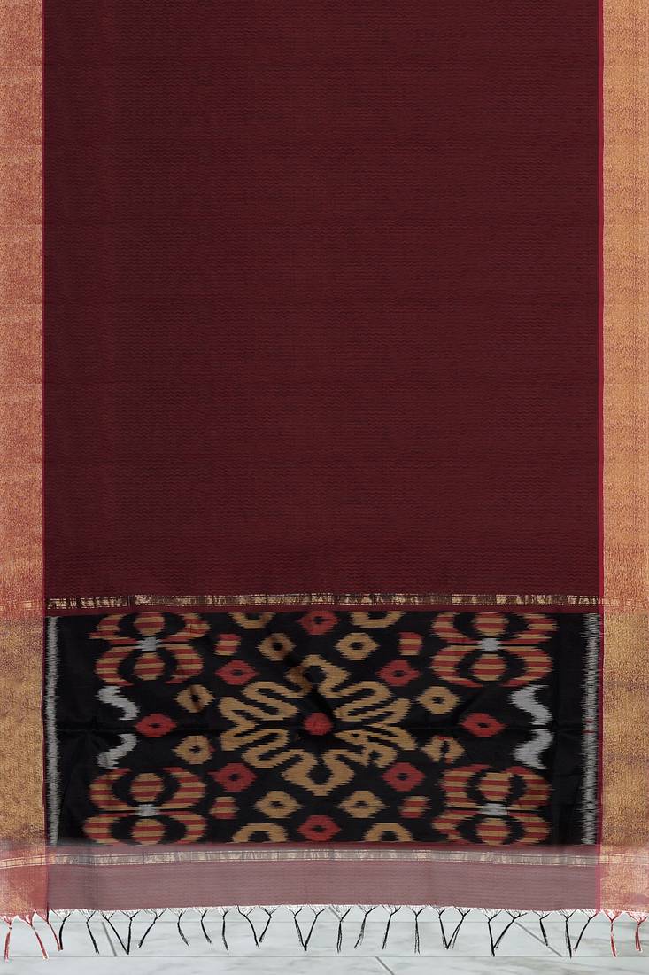 Royal merlot & burnished gold pochampally ikat cotton saree with running blouse