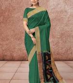 Emerald green & antique gold pochampally ikat cotton saree with running blouse