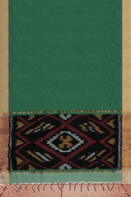 Emerald green & antique gold pochampally ikat cotton saree with running blouse 5