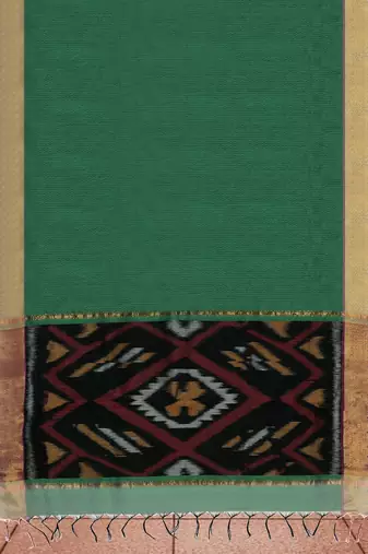 Emerald green & antique gold pochampally ikat cotton saree with running blouse