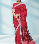 Raspberry red & silver grey pochampally ikat cotton saree with running blouse
