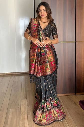 Woven Design Zari Pashmina Banarasi Saree