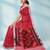 Raspberry red & silver grey pochampally ikat cotton saree with running blouse