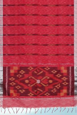 Raspberry red & silver grey pochampally ikat cotton saree with running blouse 5