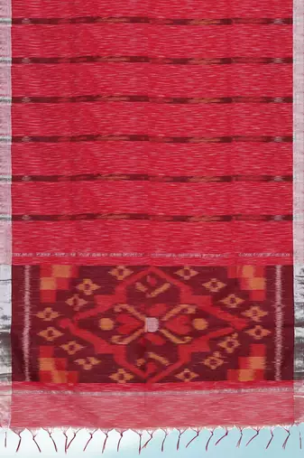 Raspberry red & silver grey pochampally ikat cotton saree with running blouse