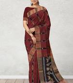 Burnt maroon & antique copper pochampally ikat cotton saree with running blouse