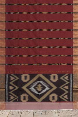 Burnt maroon & antique copper pochampally ikat cotton saree with running blouse 5