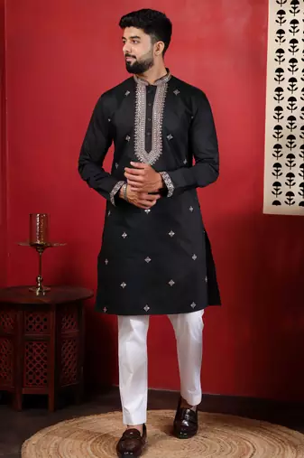 Black embroidered kurta payjama for mens' traditional looks