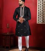 Black embroidered kurta payjama for mens' traditional looks