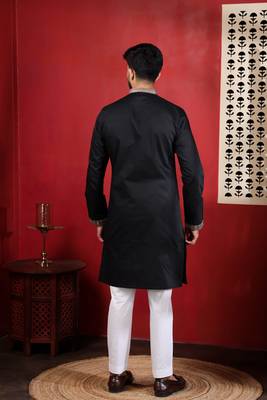 Black embroidered kurta payjama for mens' traditional looks 2