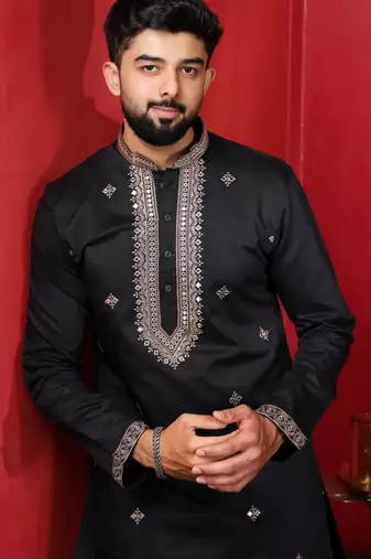 Black embroidered kurta payjama for mens' traditional looks