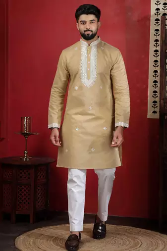 Chikoo embroidered kurta payjama for mens' traditional looks