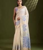 Self Checks Muga Saree with Kalamkari Border and Zari Woven Detail