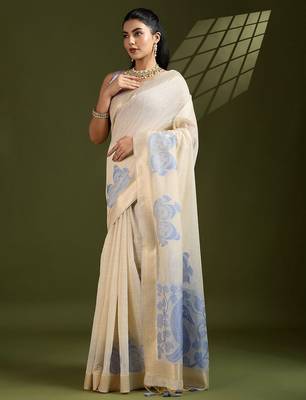 Self Checks Muga Saree with Kalamkari Border and Zari Woven Detail 2