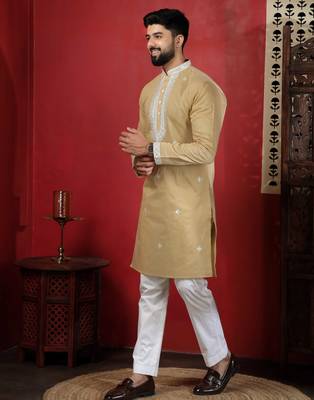 Chikoo embroidered kurta payjama for mens' traditional looks 4