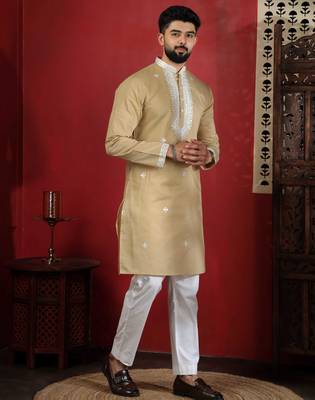 Chikoo embroidered kurta payjama for mens' traditional looks 5