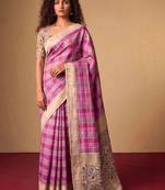 Checked Zari Jute Silk Fusion Tussar Saree