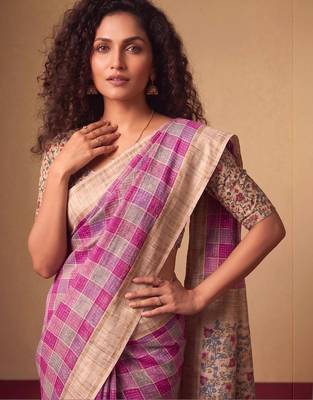 Checked Zari Jute Silk Fusion Tussar Saree 2
