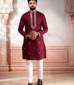 Maroon embroidered kurta payjama for mens' traditional looks