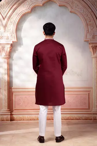 Maroon embroidered kurta payjama for mens' traditional looks
