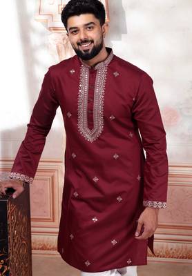 Maroon embroidered kurta payjama for mens' traditional looks 3